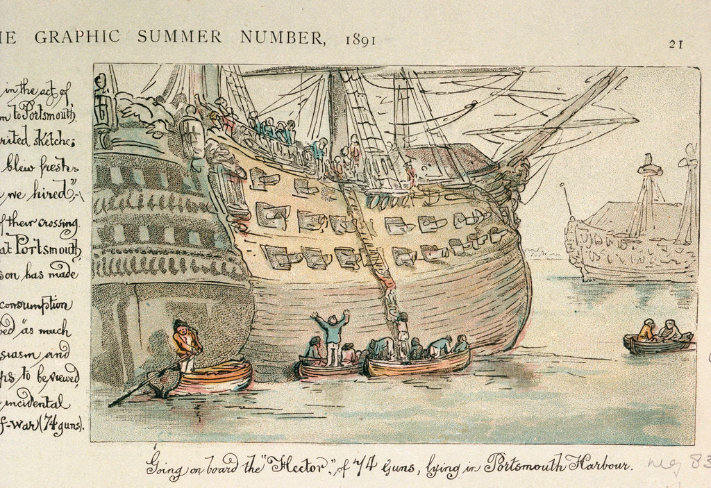 Detail of Going on board the Hector of 74 guns, lying in Portsmouth Harbour by Thomas Rowlandson