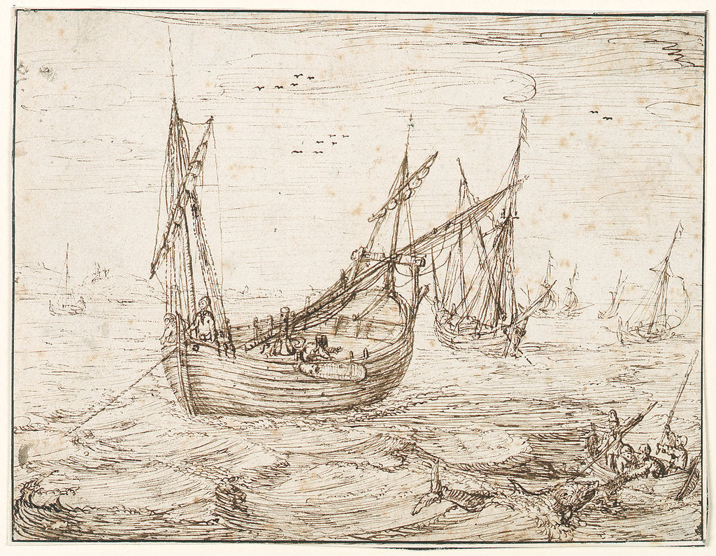 Detail of A herring buss catching a large fish by Hendrick Cornelisz Vroom