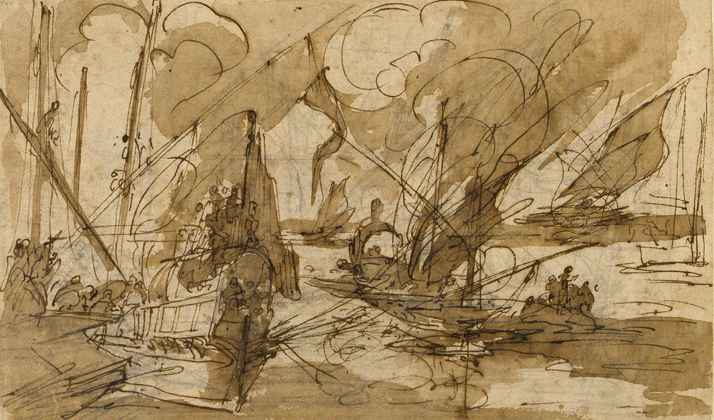 Detail of Galleys in a Mediterranean harbour by Italian School