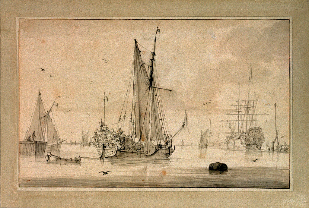 Detail of A Dutch yacht leaving the shore in a light air by Wigerus Vitringa