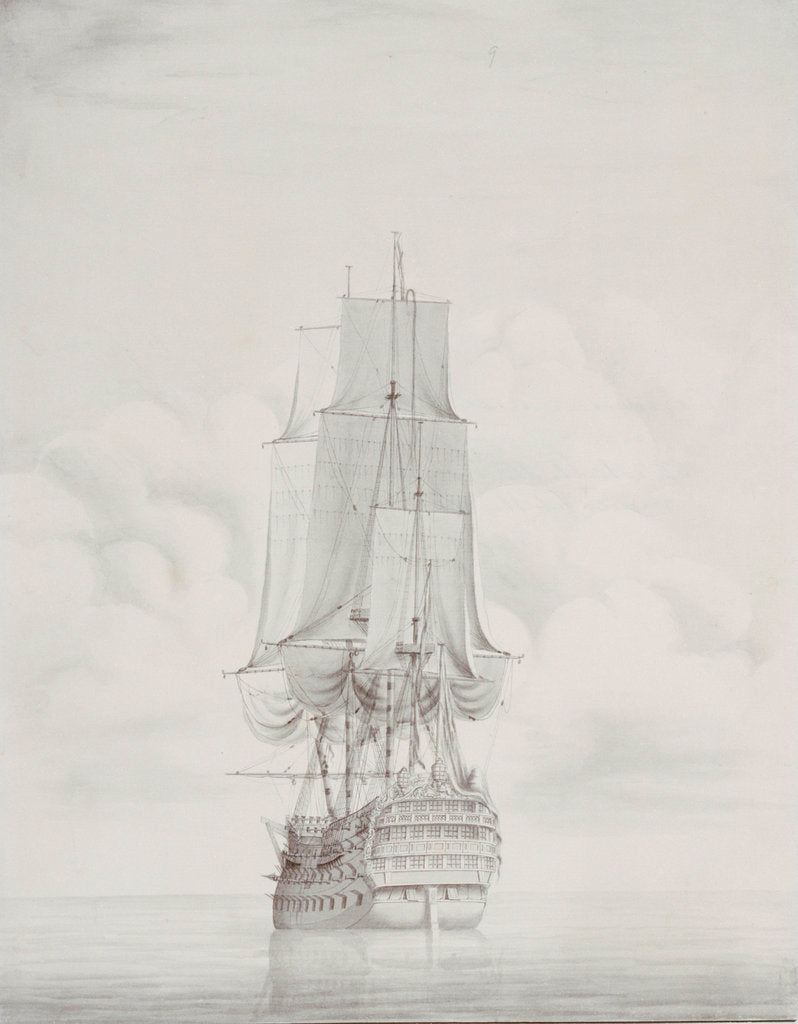Detail of The English ship 'Duke' 90 guns, circa 1750 by John Hood