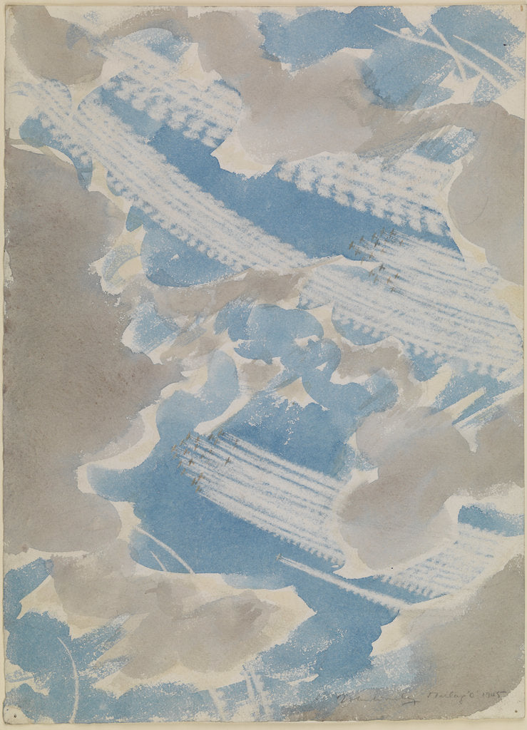 Detail of Bomber formations, vapour trails and clouds. Marlag 'O' 1945 by John Worsley