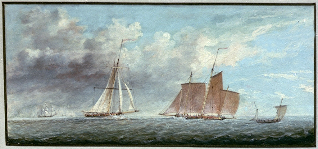 Detail of A cutter and a lugger in a fresh breeze by Charles Gore