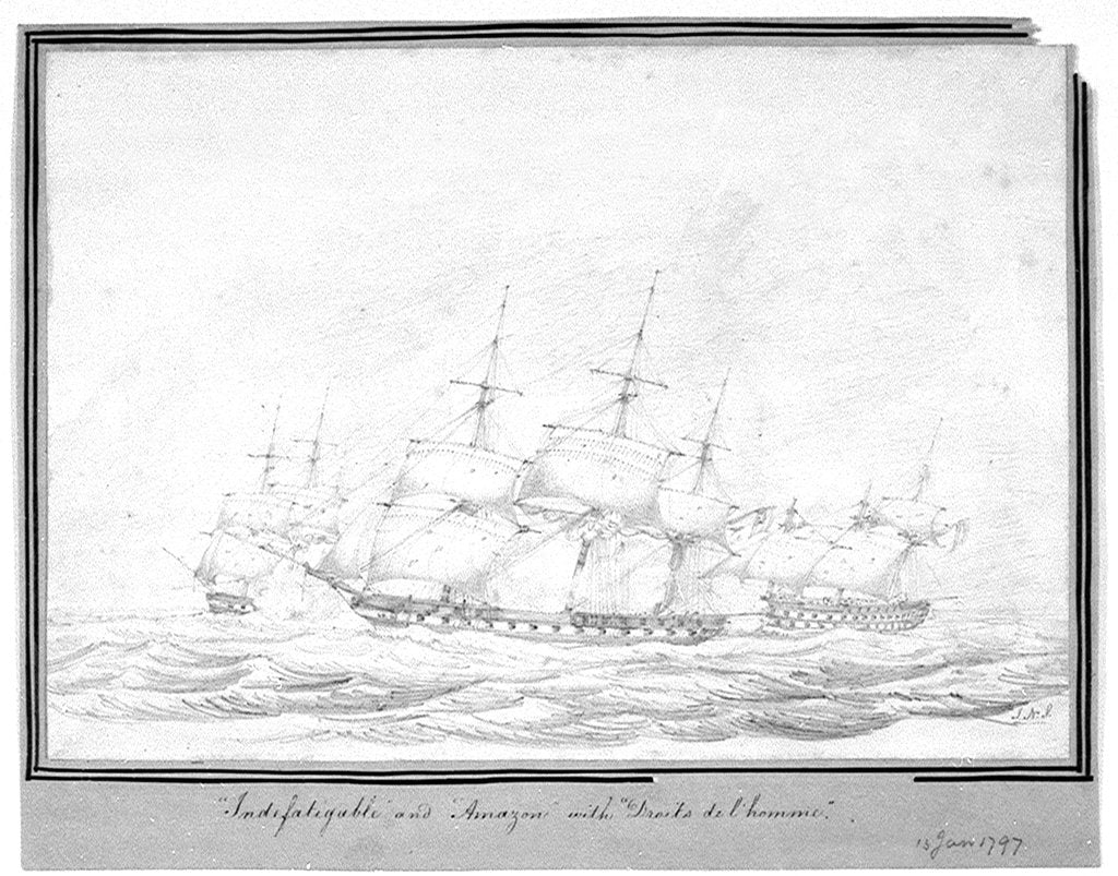 Detail of 'Indefatigable' and 'Amazon' with Droits de l'homme, 15th Jan 1797 by J N S