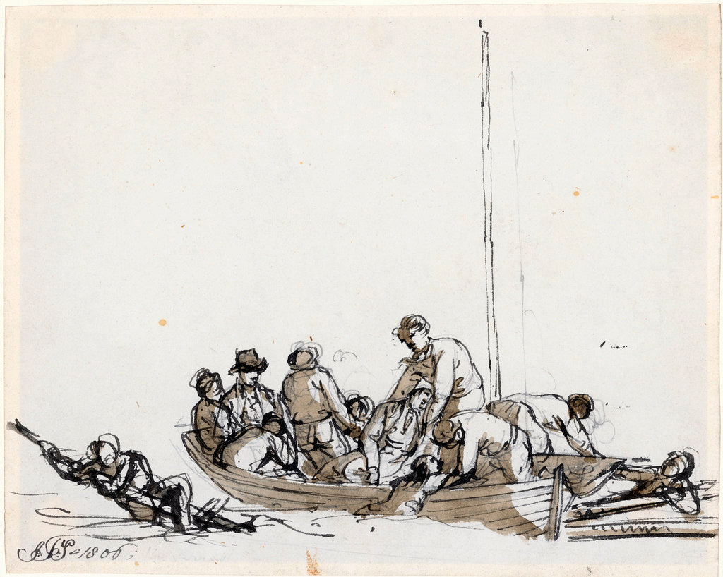 Detail of Sailors in a boat rescuing survivors by John Thomas Serres