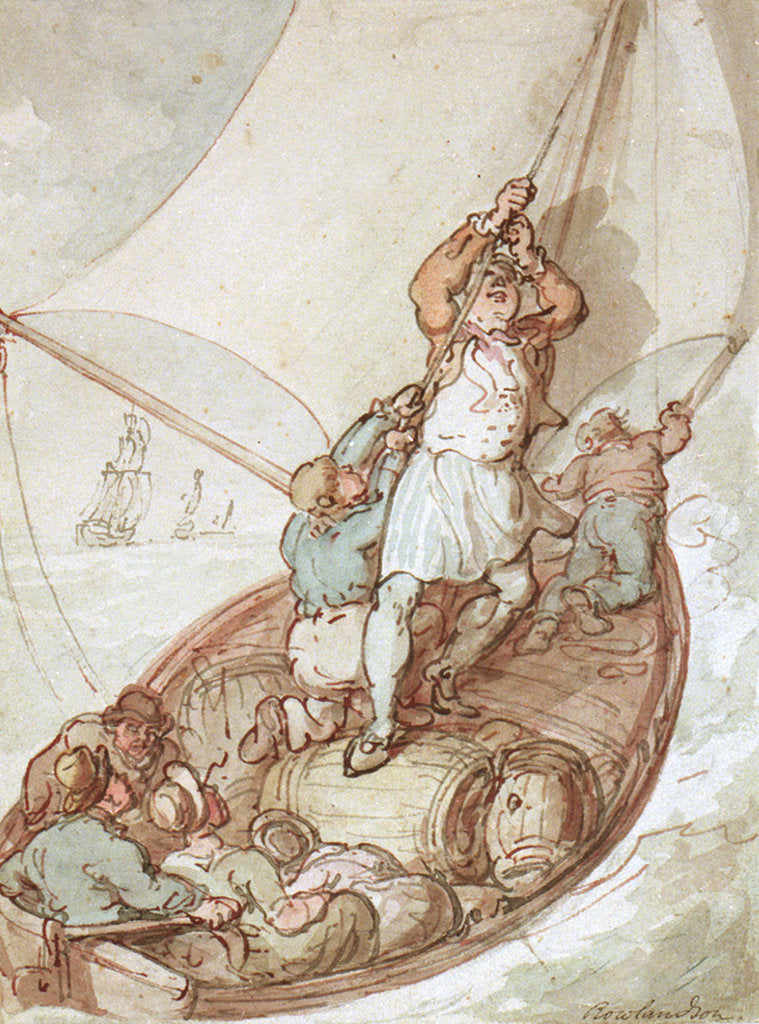 Detail of Hoisting sail in a boat by Thomas Rowlandson