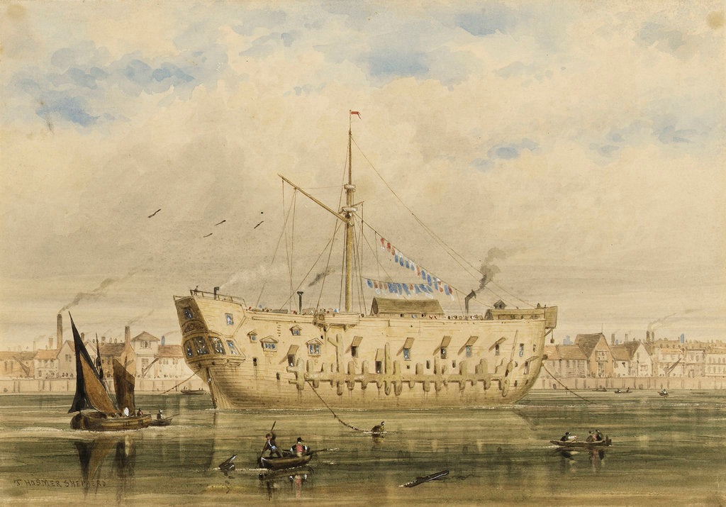 Detail of The 'Discovery' as a hulk by Thomas Hosmer Shepherd