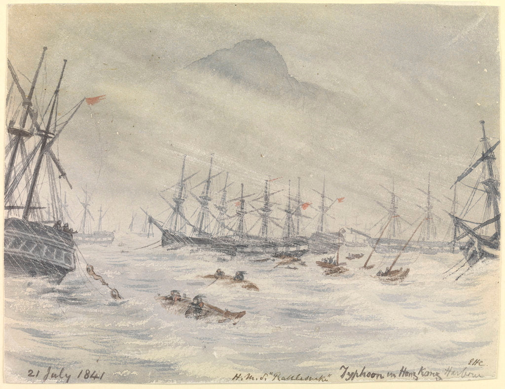 Detail of 21 July 1841, HMS 'Rattlesnake', Typhoon in Hong Kong Harbour by Edward Hodges Cree