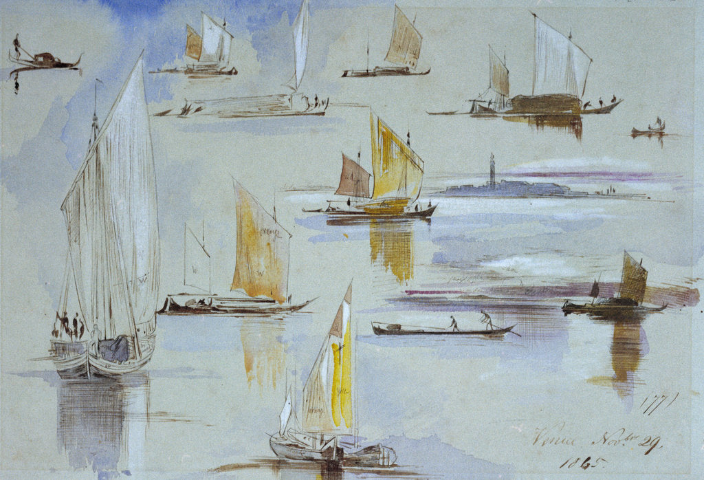 Detail of Studies of Venetian craft by Edward Lear