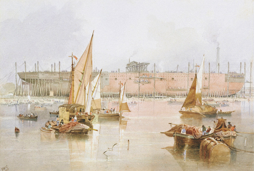 Detail of The building of the 'Great Eastern', 1857 by John Wilson Carmichael