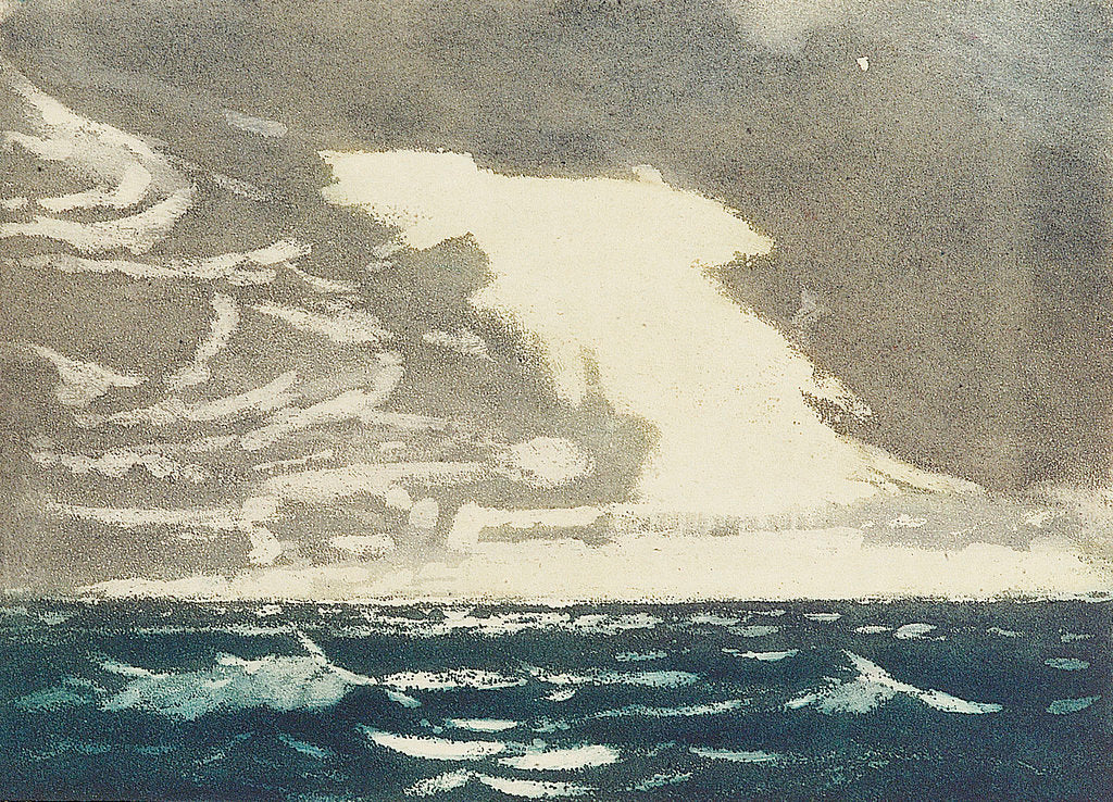 Detail of Seascape - green sea and stormy blue-grey sky 2 by John Everett