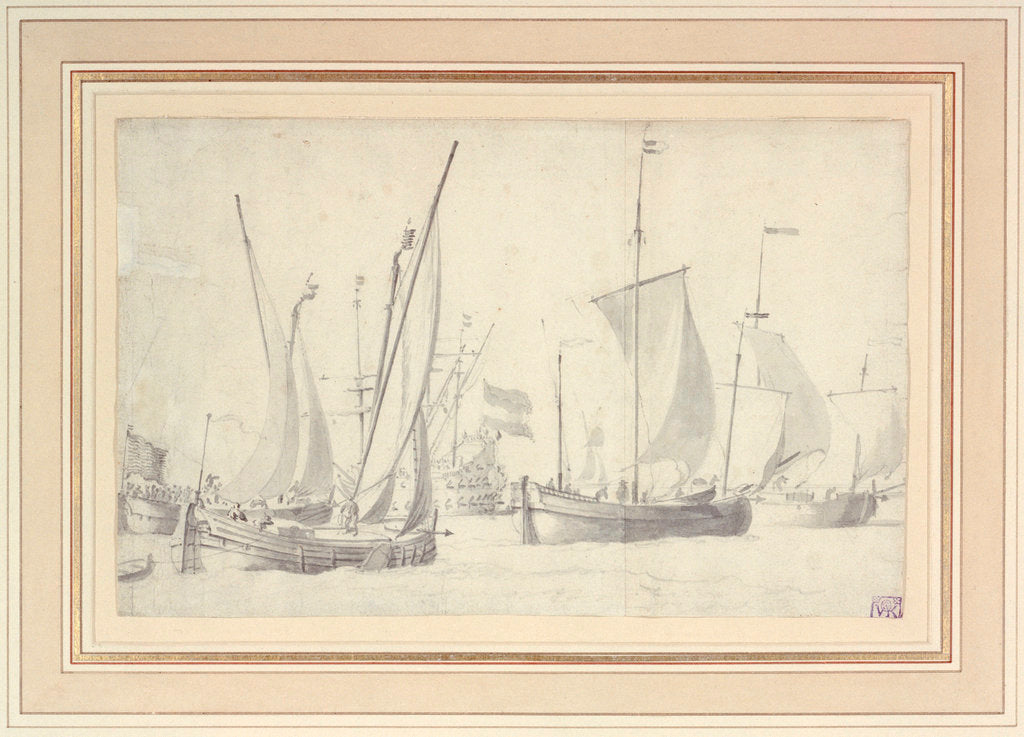 Detail of Two schmalschips and two hookers in a moderate breeze by Willem van de Velde the Elder