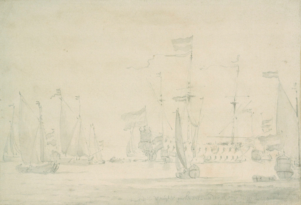 Detail of De Ruyter's arrival in the Wester Ems, 1665 by Willem van de Velde the Elder