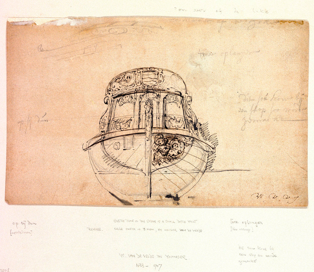 Detail of Sketch plan of the stern by Willem Van de Velde the Younger