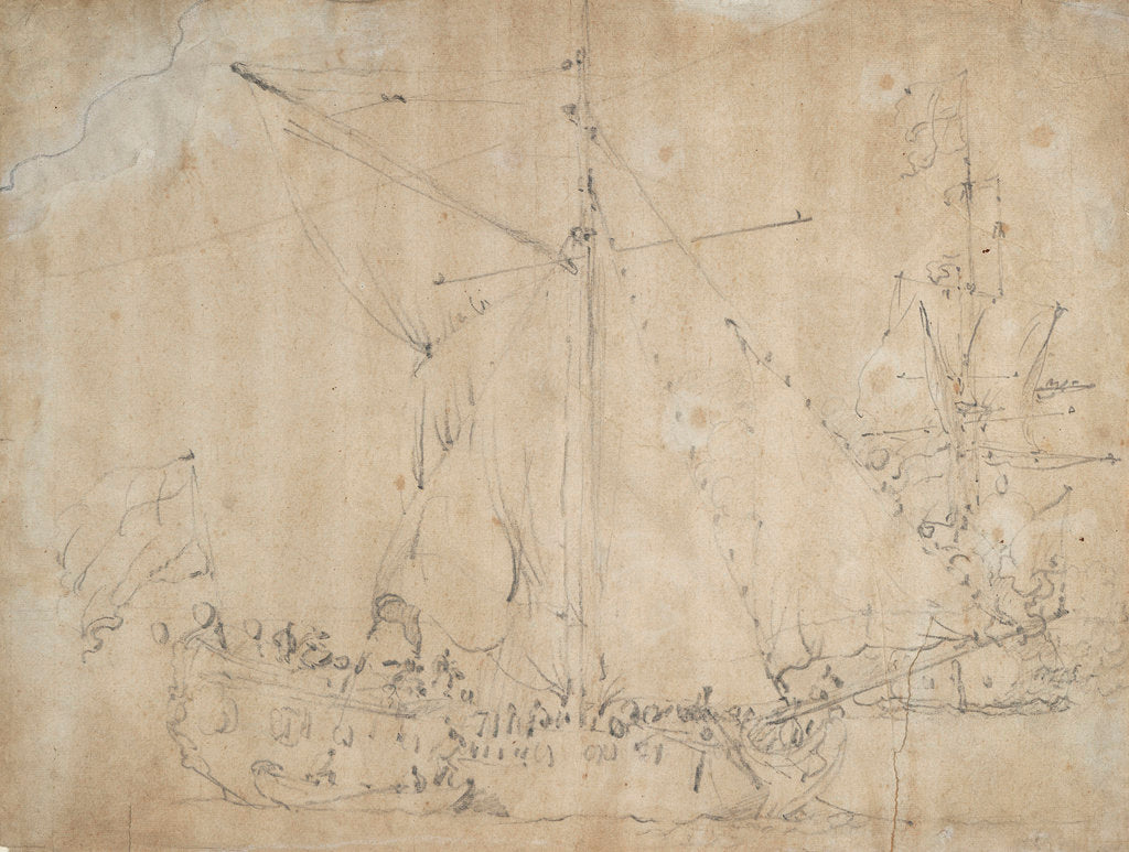 Detail of An English yacht getting under way by Willem van de Velde the Elder