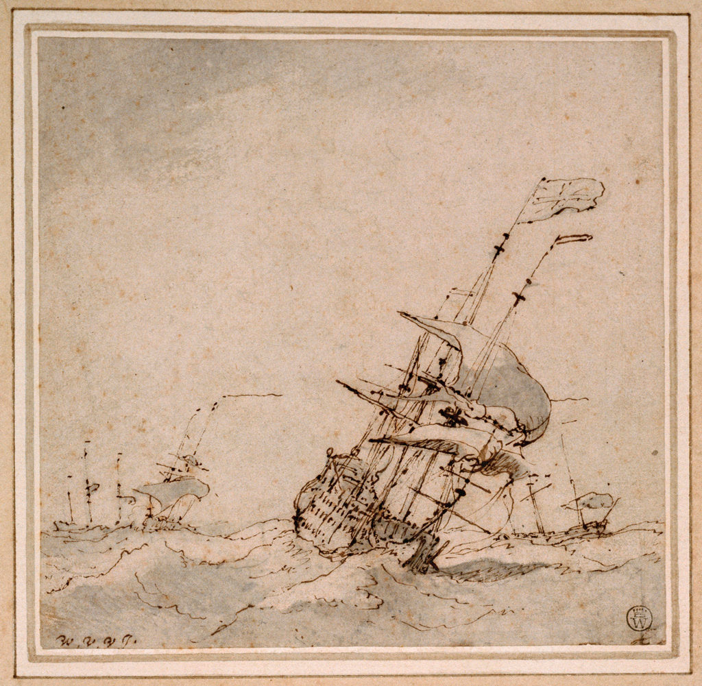 Detail of An English flagship scudding in a heavy sea by Willem Van de Velde the Younger