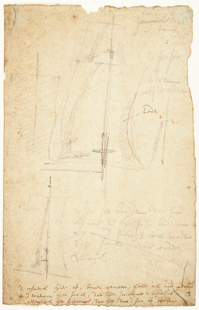 Detail of Studies of shadows on topsail by Willem Van de Velde the Younger