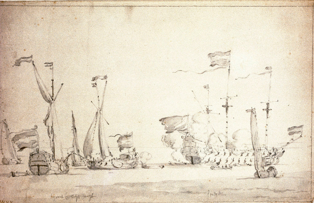 Detail of De Ruyter's arrival in the Wester Ems, 27 July/6 August 1665 by Willem van de Velde the Elder