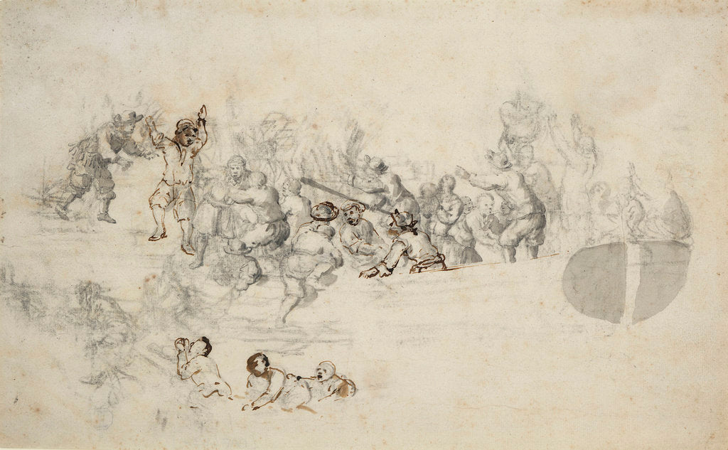 Detail of Men jumping into a boat during an action by Willem Van de Velde the Younger