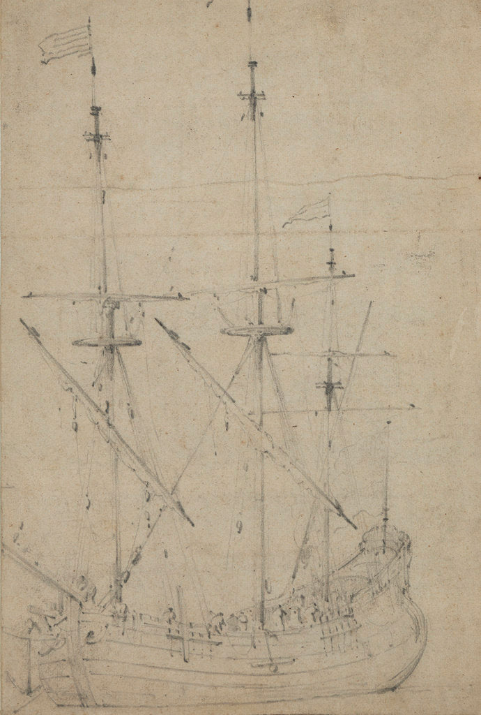 Detail of A small flute at anchor by Willem Van de Velde the Younger