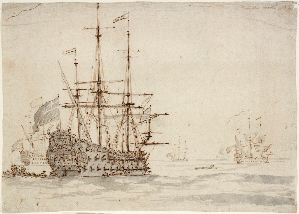 Detail of The 'Royal Oak' at anchor by Willem Van de Velde the Younger