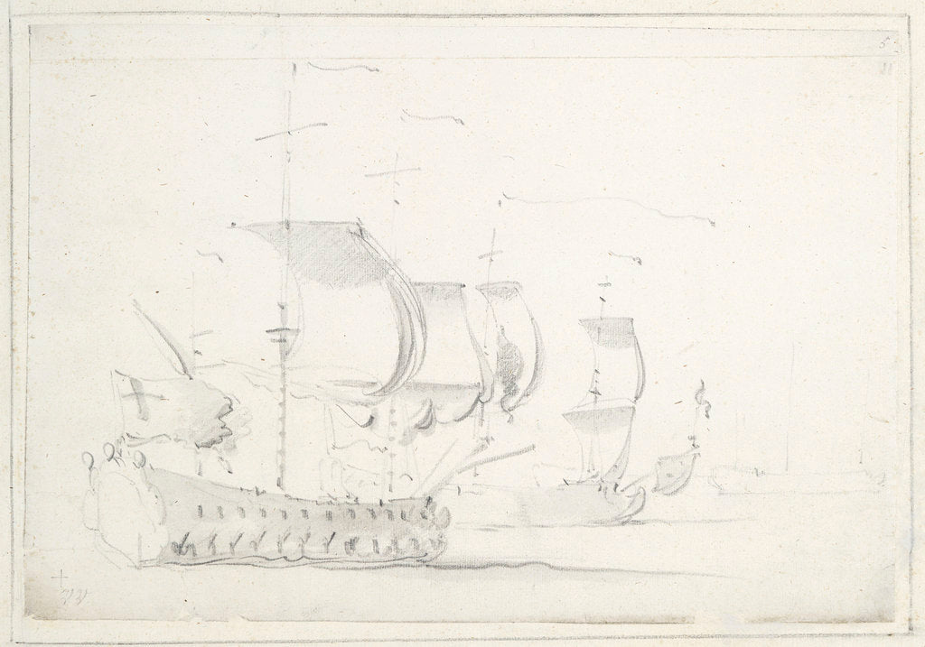 Detail of Two English ships before the wind by Willem Van de Velde the Younger