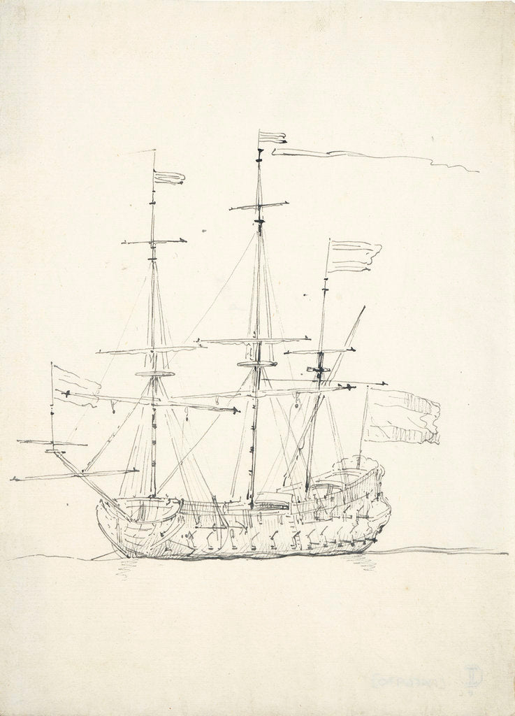 Detail of A Dutch flagship at anchor by Willem Van de Velde the Younger