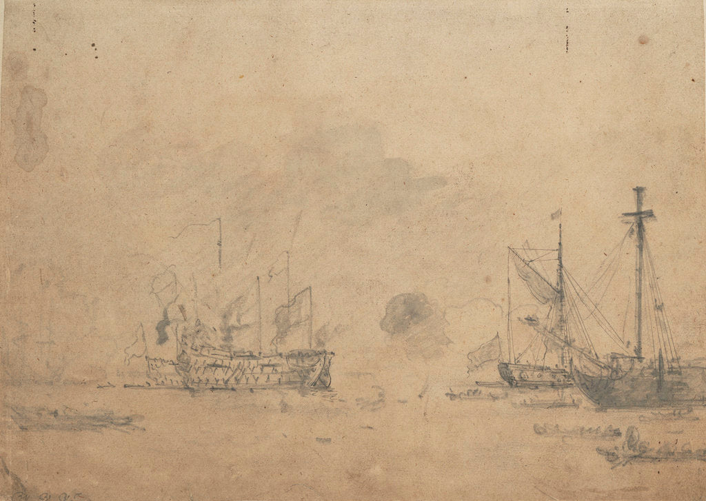 Detail of The launch of an English three-decker by Willem Van de Velde the Younger