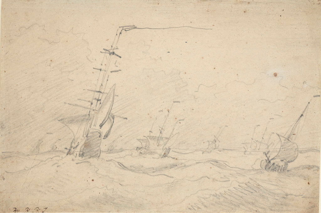 Detail of Ship under low canvas in a heavy sea by Willem Van de Velde the Younger