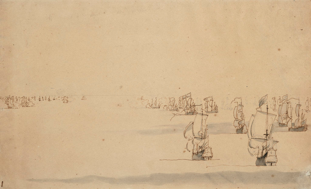 Detail of Two fleets about to engage by Willem Van de Velde the Younger