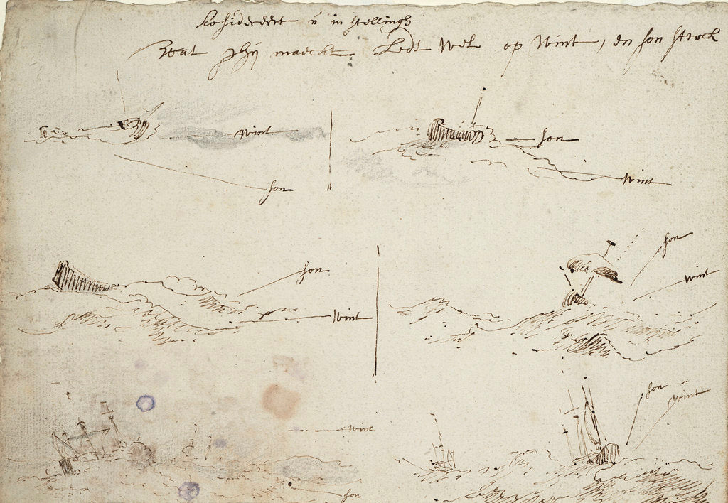 Detail of Studies of wind and sun in a heavy sea by Willem Van de Velde the Younger