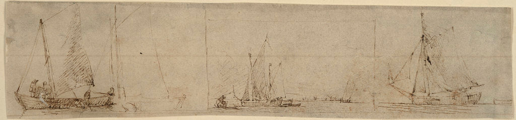 Detail of Three studies of small fishing boats at sea by unknown