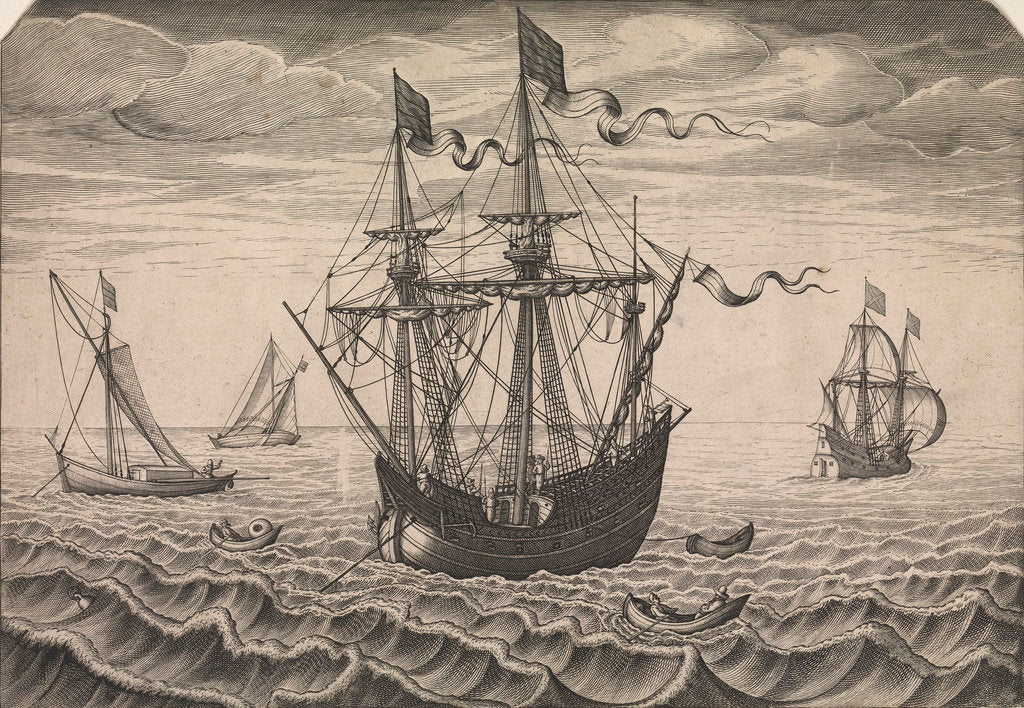 Detail of Galleon at anchor by Pieter Brueghel