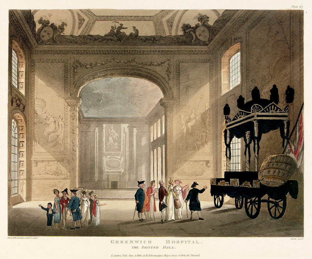 Detail of Greenwich Hospital. The Painted Hall by Augustus Charles Pugin