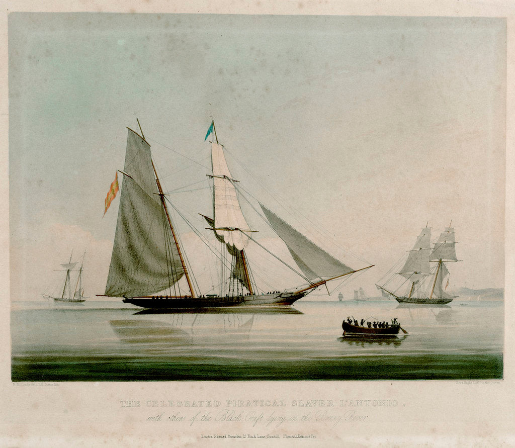 Detail of The Celebrated Piratical Slaver L' Antonio with others of the Black Craft lying in the Bonny River by Nicholas Matthew Condy