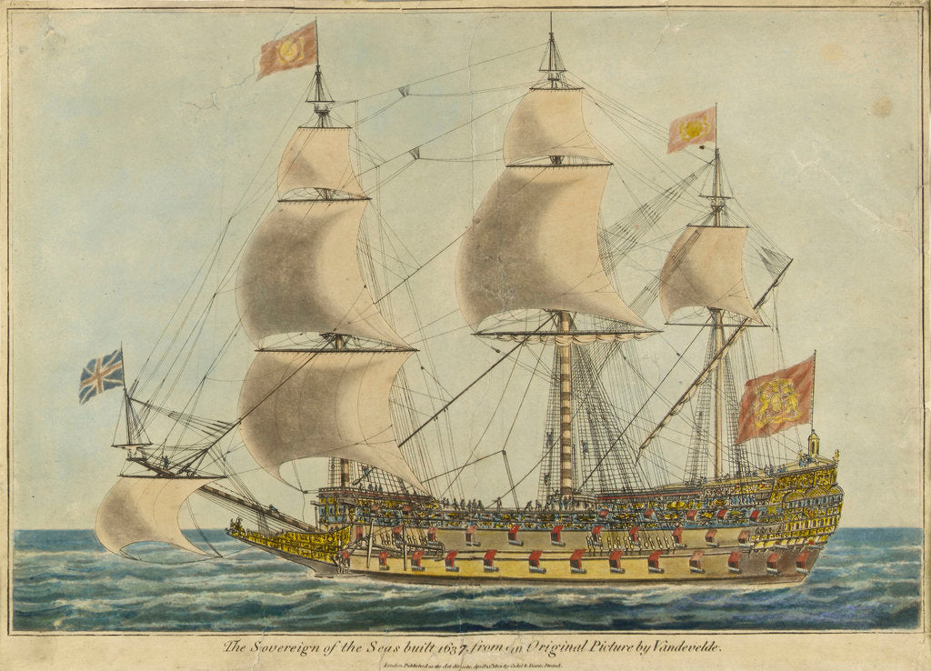 Detail of 'Sovereign of the Seas' (1637), after an original by Willem Van de Velde, the Elder by unknown