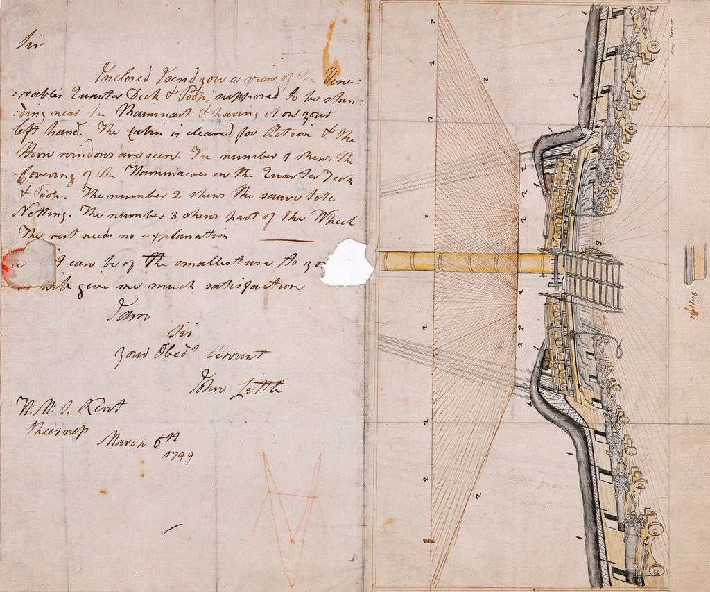 Detail of A view of the quarter deck and poop of HMS 'Venerable' by Benjamin Turner