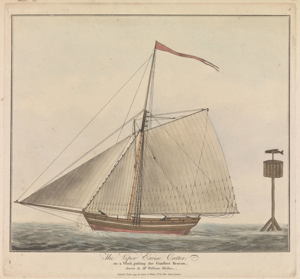Detail of The 'Viper' Excise Cutter on a wind, passing the Gunfleet Beacon by William Wallace