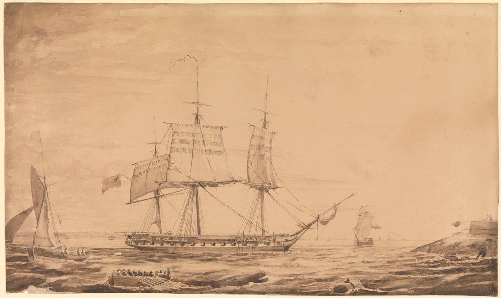 Detail of HMS 'Barham' dropping out of Sheerness Harbour, 7th February 1836 by Francis Byron
