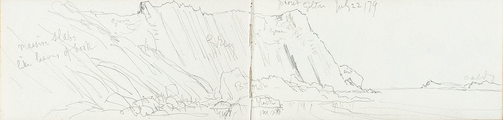Detail of Sketch of a coastal view of Point Giltar by John Brett