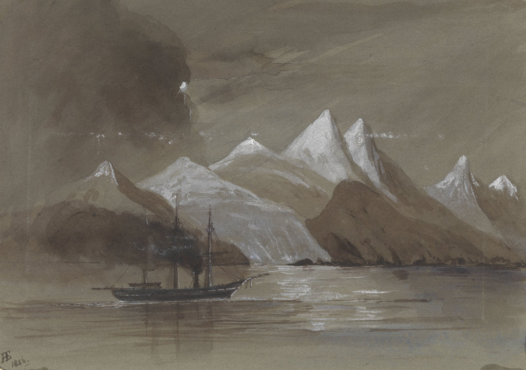 Detail of HMS 'Tribune' off Mount Sacramento 7000 ft high Magellan Straits S. America by Harry Edmund Edgell