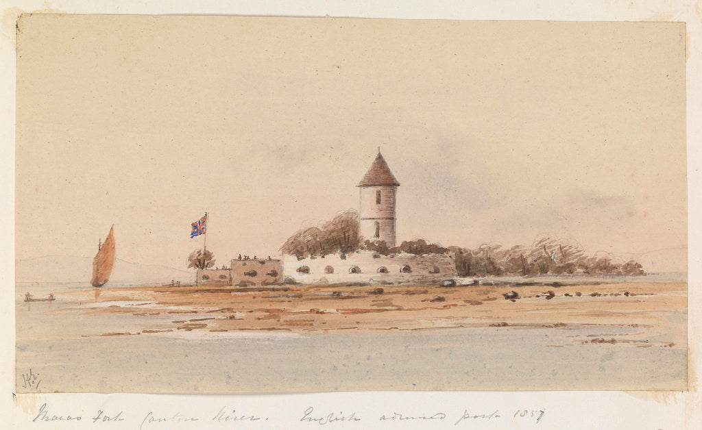 Detail of Fort flying union jack with a tower by Harry Edmund Edgell