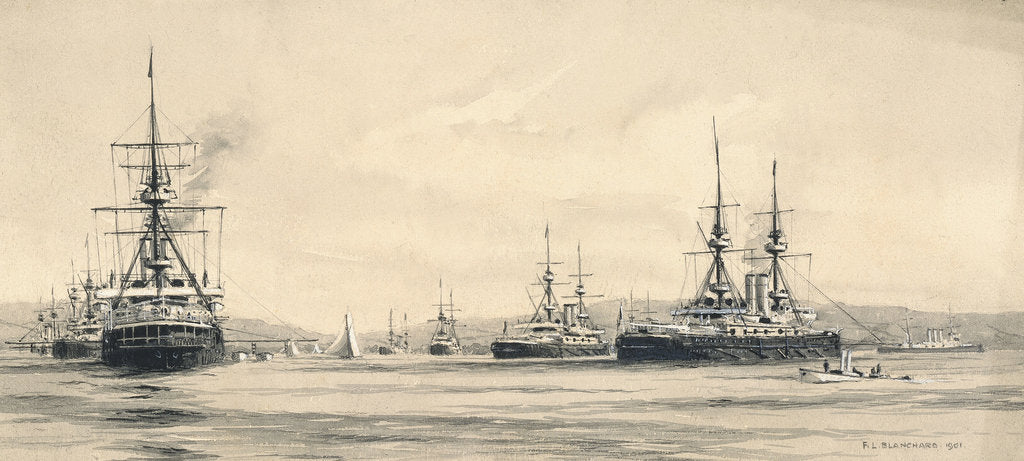 Detail of The Channel Squadron at Lamlash: the sailing regatta 1901 by F.L. Blanchard