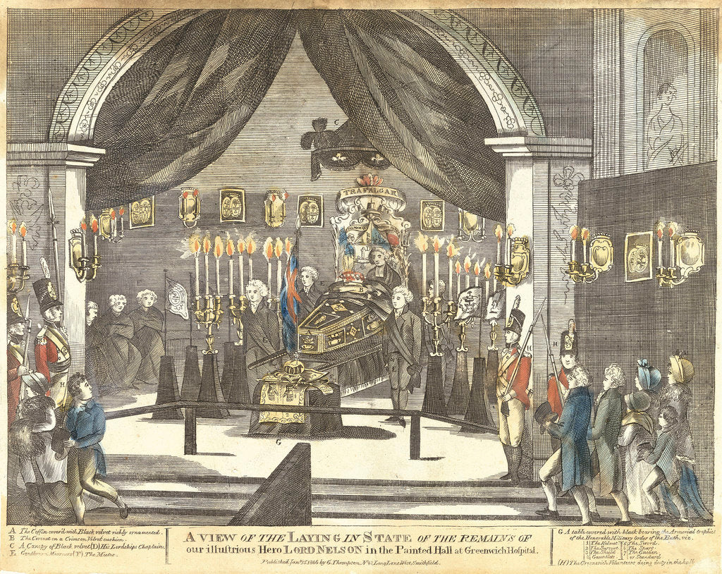 Detail of A View of the Laying in State of the Remains of our illustrious Hero Lord Nelson in the Painted Hall at Greenwich Hospital by G. Thompson