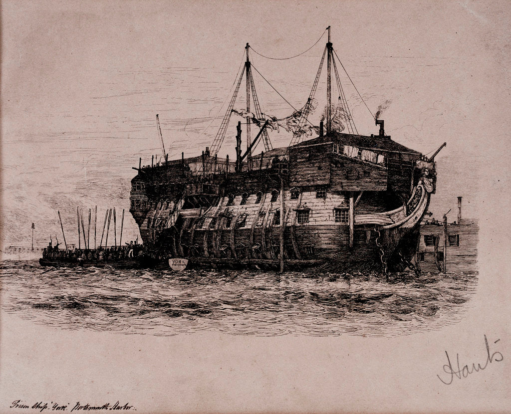Detail of Prison Ship 'York' in Portsmouth Harbour by Edward William Cooke