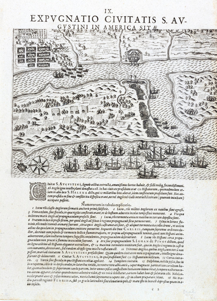 Detail of Drake's capture of St Augustine, Florida, May 1586 by Johannus Theodorus de Bry