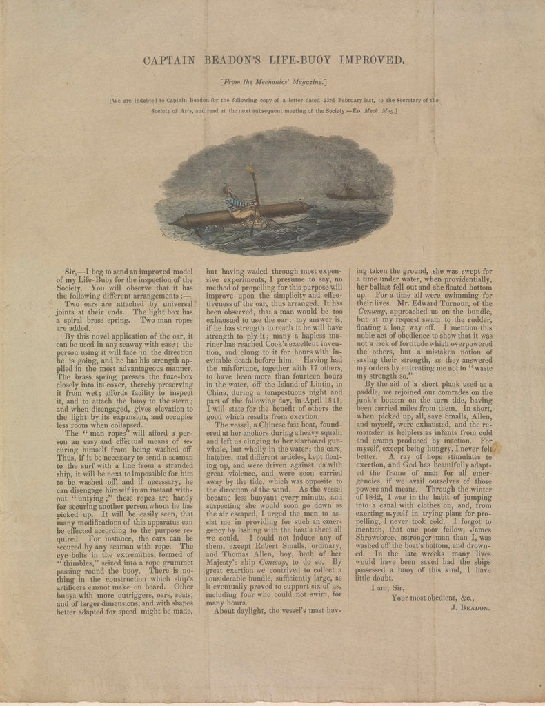 Detail of Captain Beadon's life-buoy improved (Lifeboats 12) by unknown