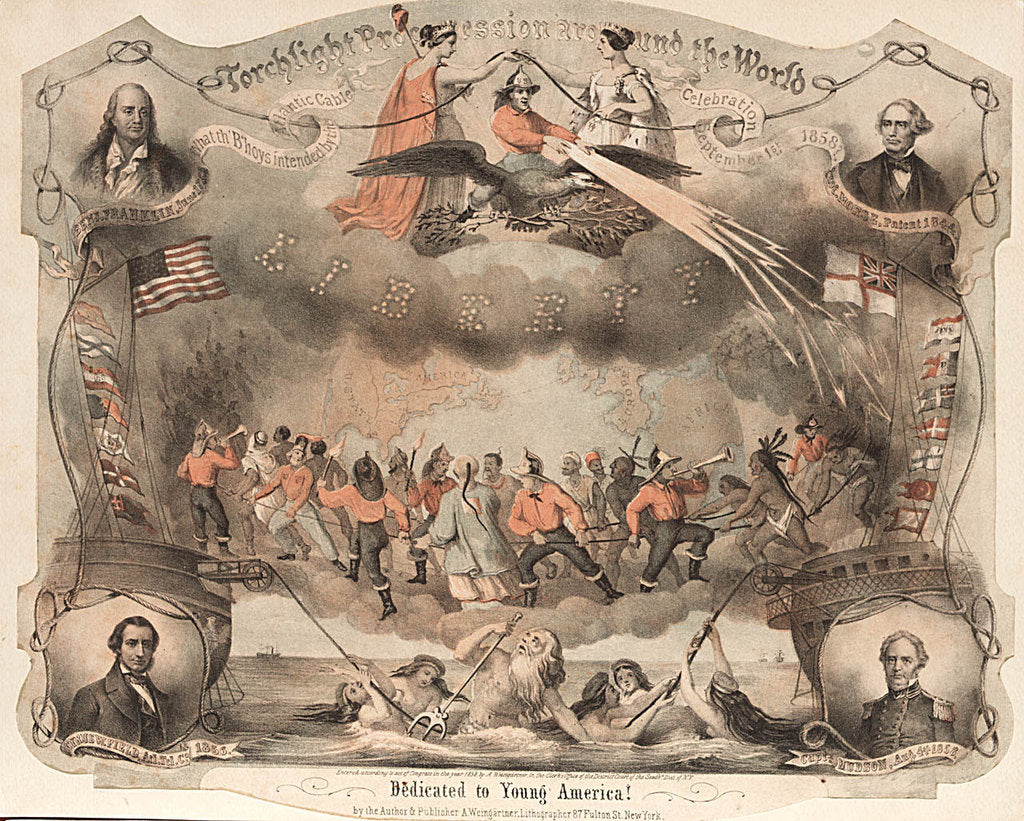 Detail of Torchlight Procession around the World. Dedicated to Young America! Atlantic Cable celebration by A. Weingartner