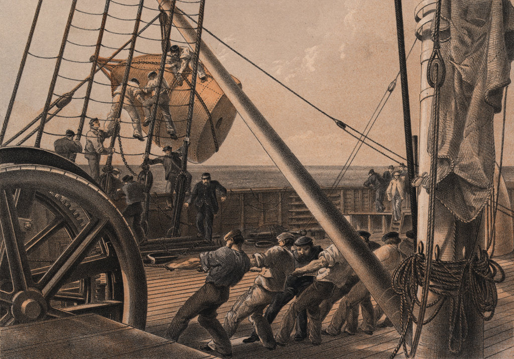 Detail of Getting out one of the large buoys for launching August 2nd. ('Great Eastern') by R. Dudley