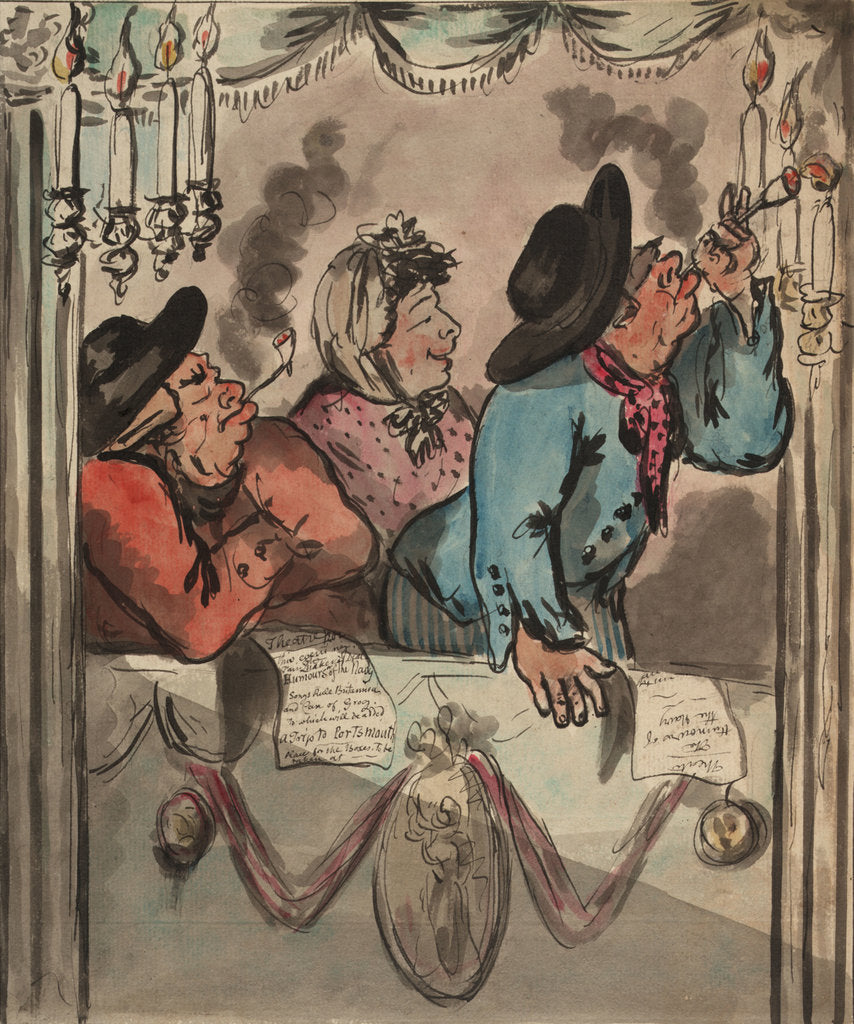 Detail of Three figures in a box at the theatre by George M. Woodward